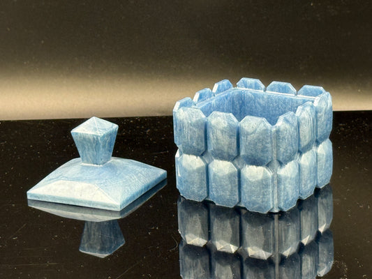 Faceted Blue Gemstone-Inspired Resin Storage Box with Lid