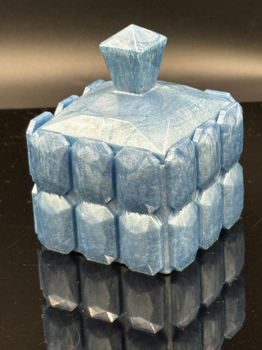 Faceted Blue Gemstone-Inspired Resin Storage Box with Lid